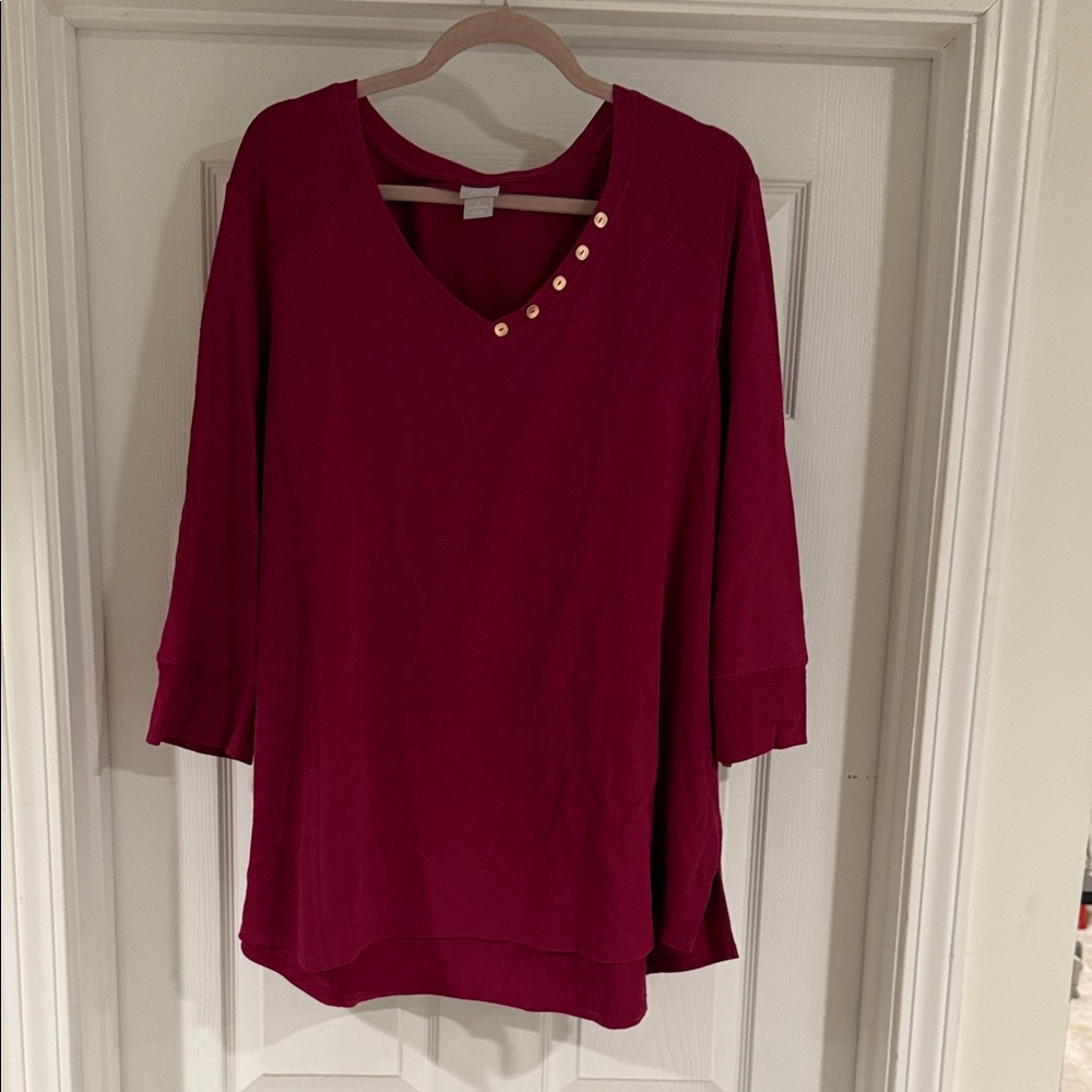 Chico’s Zynergy Shirt with button detail and ribbed sides